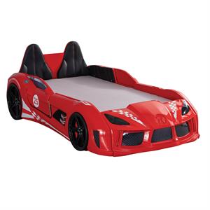 Furniture of America Sonet Plastic Twin Race Car Bed with LED Light in Red