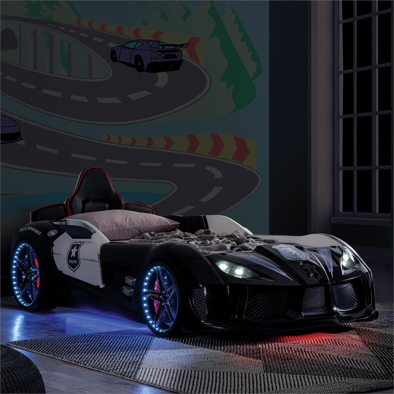 Furniture of America Sonet Plastic Twin Race Car Bed with LED Light in Black