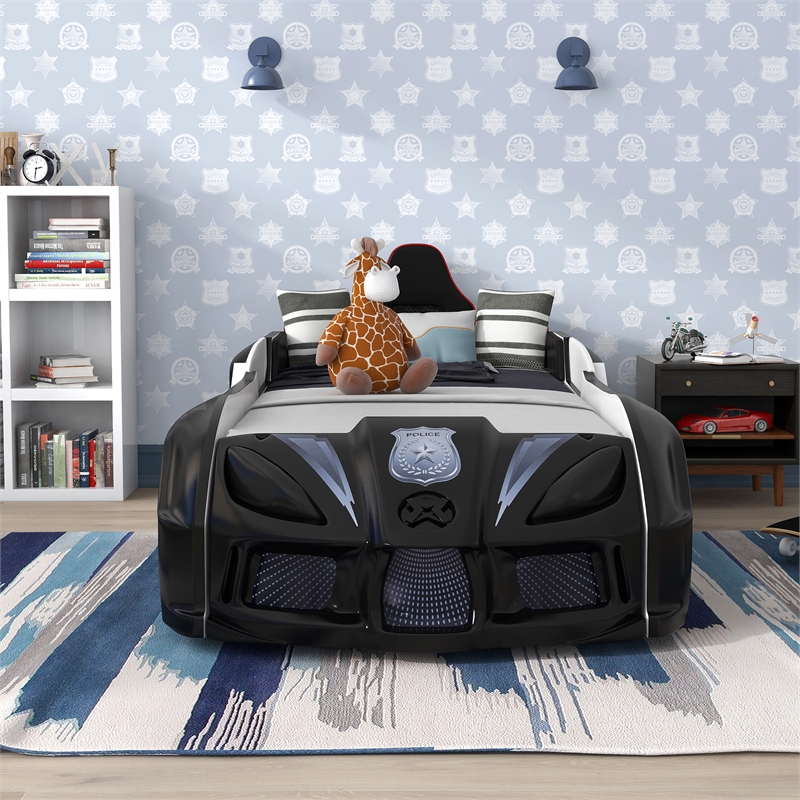 Furniture of America Sonet Plastic Twin Race Car Bed with LED Light in Black