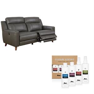 soranno 2-piece gray faux leather reclining sofa with cleaning kit set