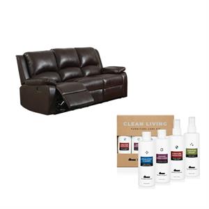 bantell 2-piece brown faux leather reclining sofa with cleaning care kit set