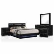 FOA Malva 5pc Black Wood Bedroom Set-Cal King + 2 Nightstands + Dresser + Mirror