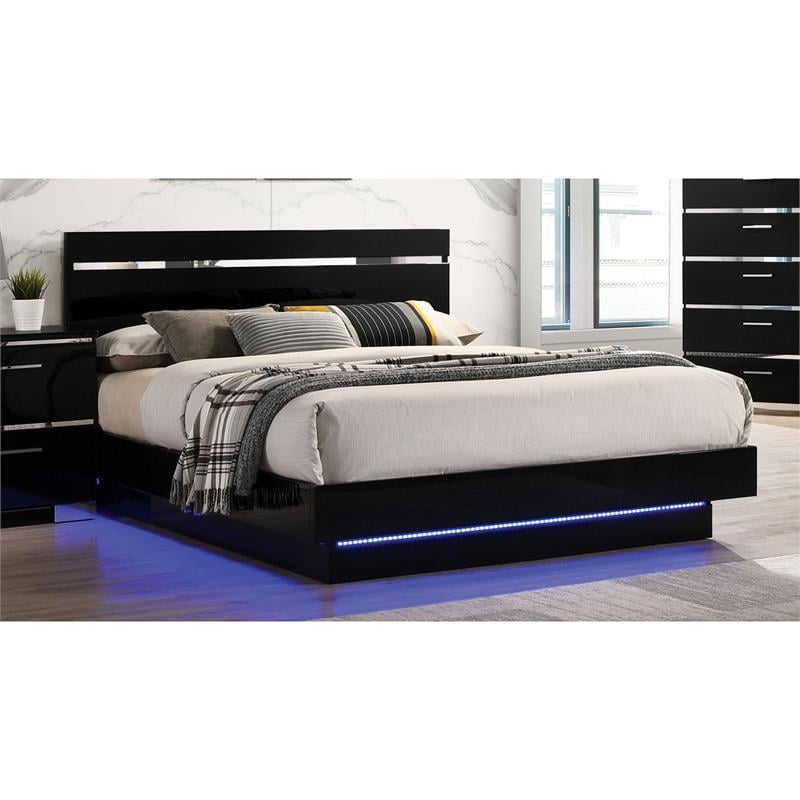 FOA Malva 6pc Black Wood Bedroom Set-Queen+2 Nightstands+Chest+Dresser+Mirror