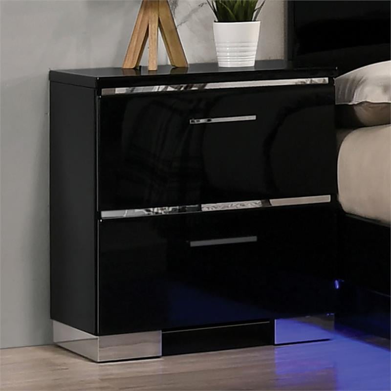 FOA Malva 6pc Black Wood Bedroom Set-Queen+2 Nightstands+Chest+Dresser+Mirror