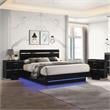 Furniture of America Malva 3pc Black Wood Bedroom Set-Queen + 2 Nightstands