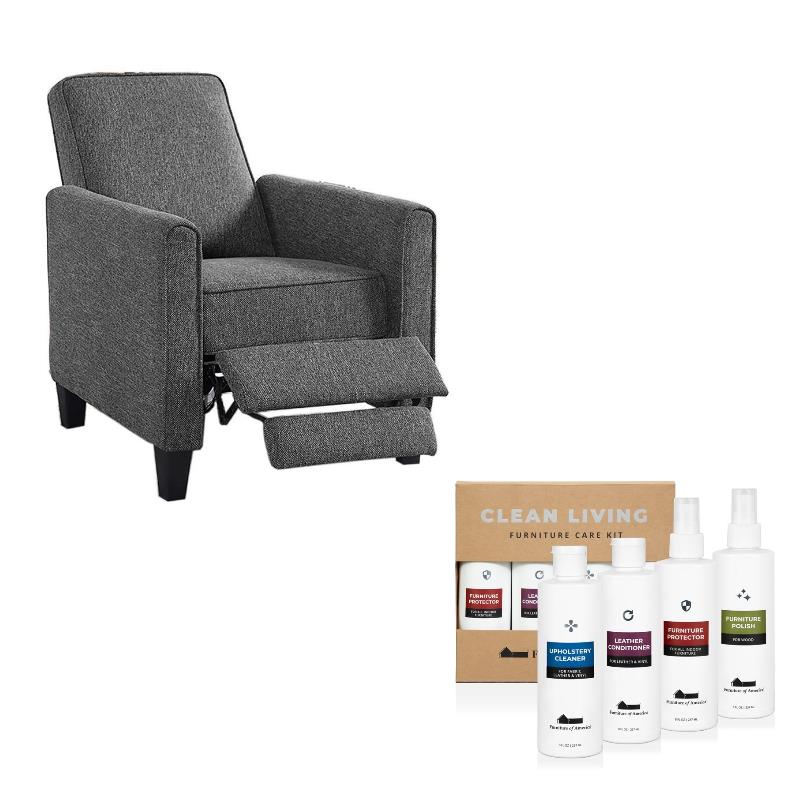 Ducee Transitional 2-Piece Gray Fabric Push Back Chair and Cleaning Care Kit Set