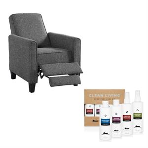 ducee transitional 2-piece gray fabric push back chair and cleaning care kit set