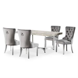 Furniture of America Hiddleston Metal 5-Piece Dining Set in Chrome and Gray