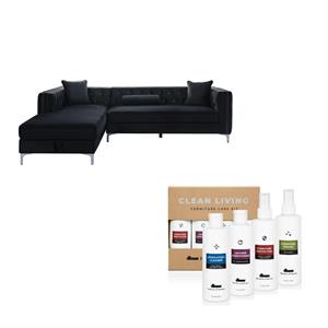 nanta modern 2-piece fabric black storage sectional and cleaning care kit set