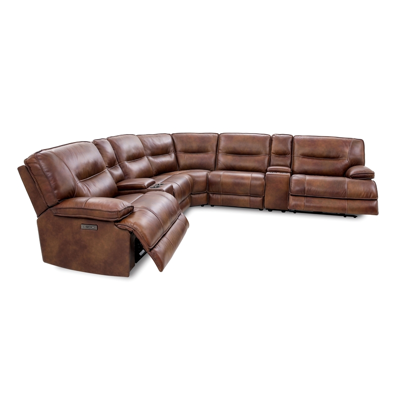 Crawe 2-Piece Brown Leather Reclining Sectional and Cleaning Kit Set