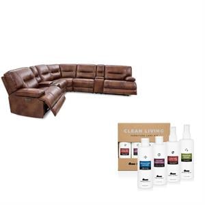 crawe 2-piece brown leather reclining sectional and cleaning kit set