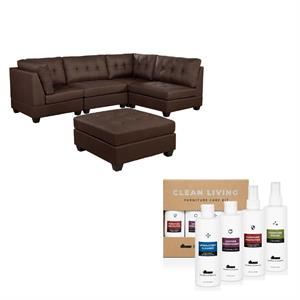 alvera fabric sectional with ottoman in brown w/ cleaning care kit set of 2