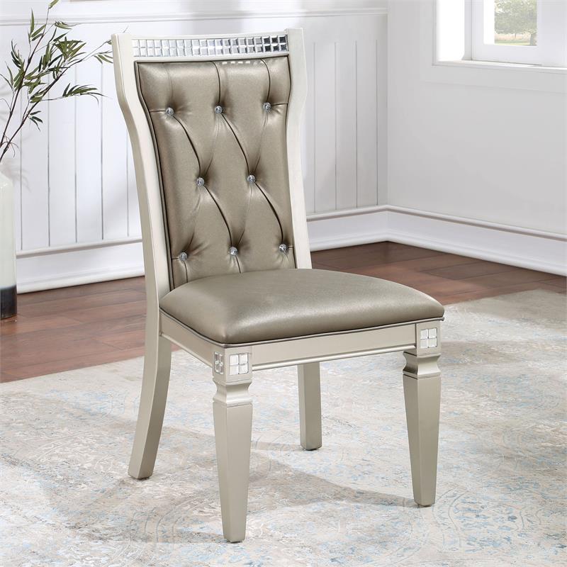 Furniture of America Melaj Wood Tufted Side Chair in Champagne Gold (Set of 2)