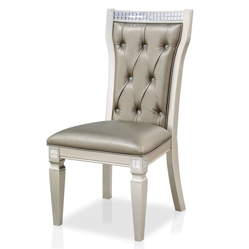 Furniture of America Melaj Wood Tufted Side Chair in Champagne Gold (Set of 2)