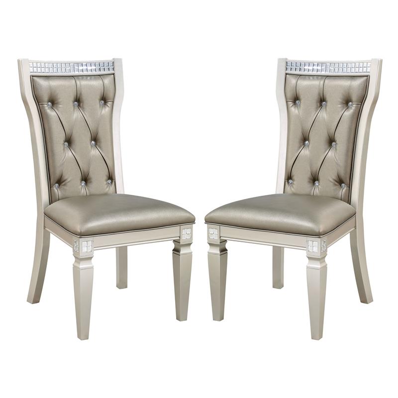 Furniture of America Melaj Wood Tufted Side Chair in Champagne Gold (Set of 2)