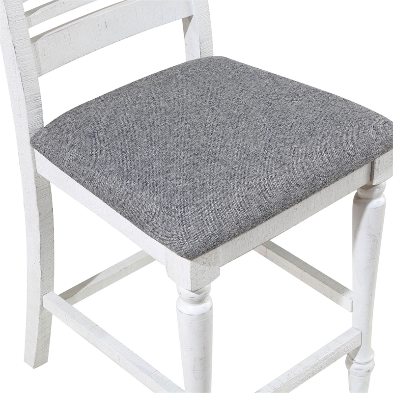 Furniture of America Treon Wood Padded Counter Chair in Antique White (Set of 2)