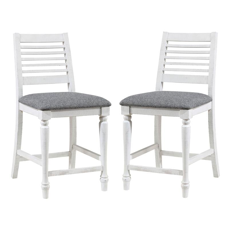 Furniture of America Treon Wood Padded Counter Chair in Antique White (Set of 2)