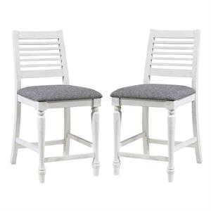 Furniture of America Treon Wood Padded Counter Chair in Antique White (Set of 2)