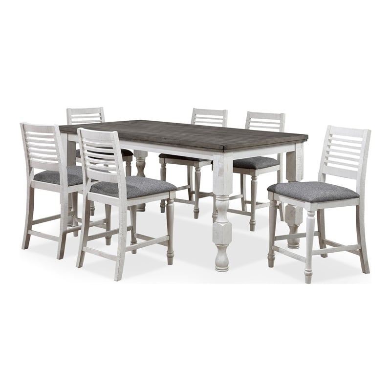 Furniture of America Treon Wood 7-Piece Counter Dining Set in Antique White