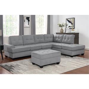 furniture of america frita fabric tufted sectional with ottoman in gray