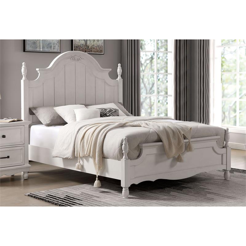 Furniture of America Gramm Solid Wood Panel King Bed in Antique White