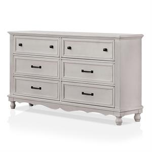 furniture of america gramm solid wood 6-drawer dresser in antique white