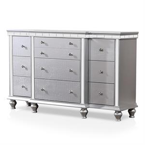 furniture of america pimma contemporary solid wood 9-drawer dresser in silver