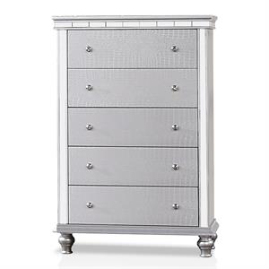 furniture of america pimma contemporary solid wood 5-drawer chest in silver