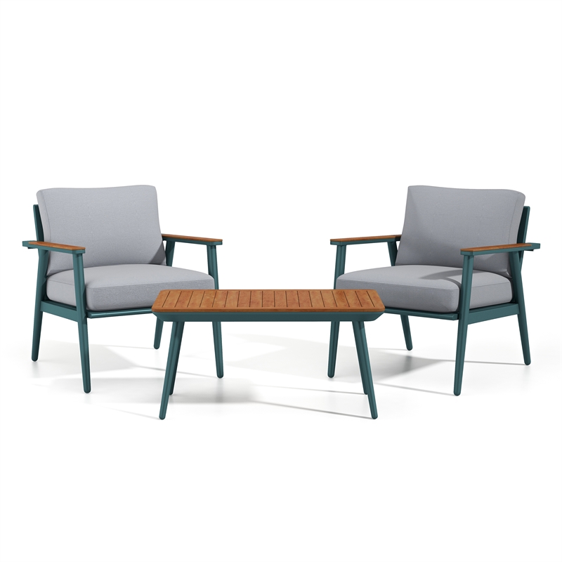 Furniture of America Hanz Contemporary Aluminum 3-Piece Patio Table Set in Green