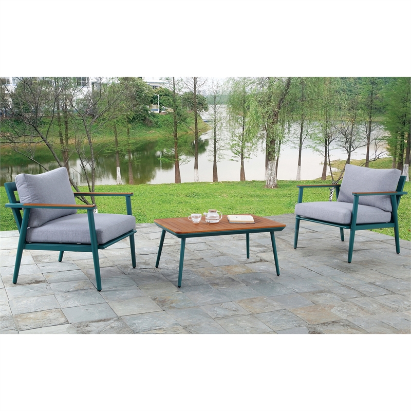 Furniture of America Hanz Contemporary Aluminum 3-Piece Patio Table Set in Green