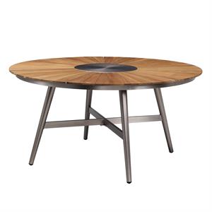 furniture of america ivero contemporary aluminum round patio table in champagne