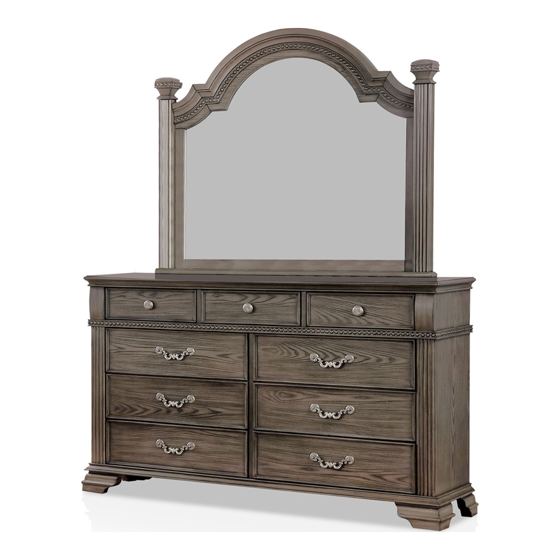 Furniture of America Charo Solid Wood 2-Piece Dresser and Mirror Set in Gray