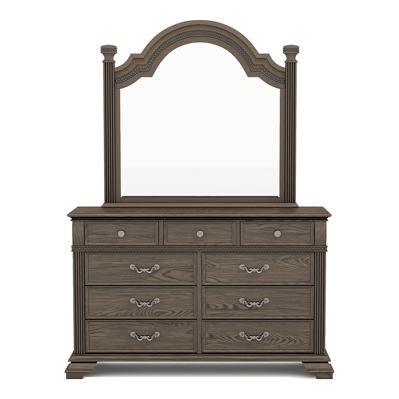 Furniture of America Charo Solid Wood 2-Piece Dresser and Mirror Set in Gray