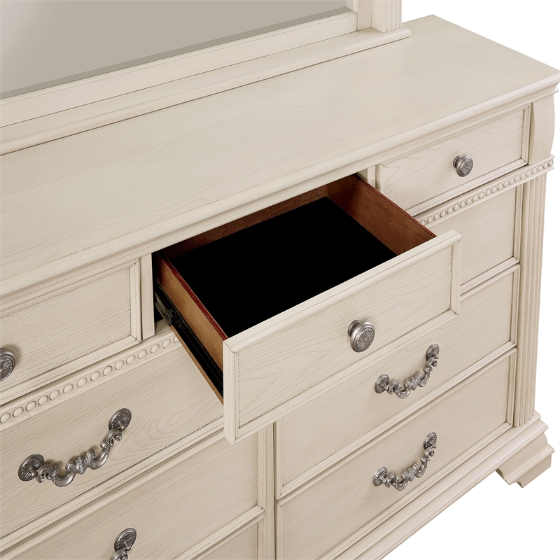Furniture of America Charo Solid Wood 2-Piece Dresser and Mirror Set in White
