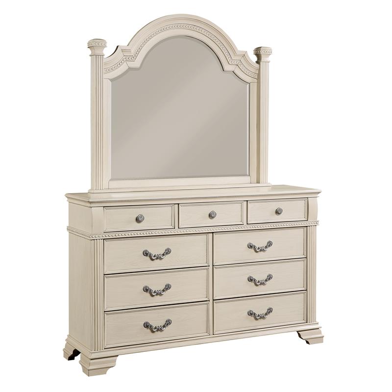 Furniture of America Charo Solid Wood 2-Piece Dresser and Mirror Set in White