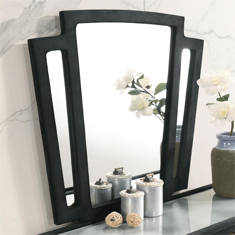 Furniture of America Sakan Solid Wood 2-Piece Dresser and Mirror Set in Black