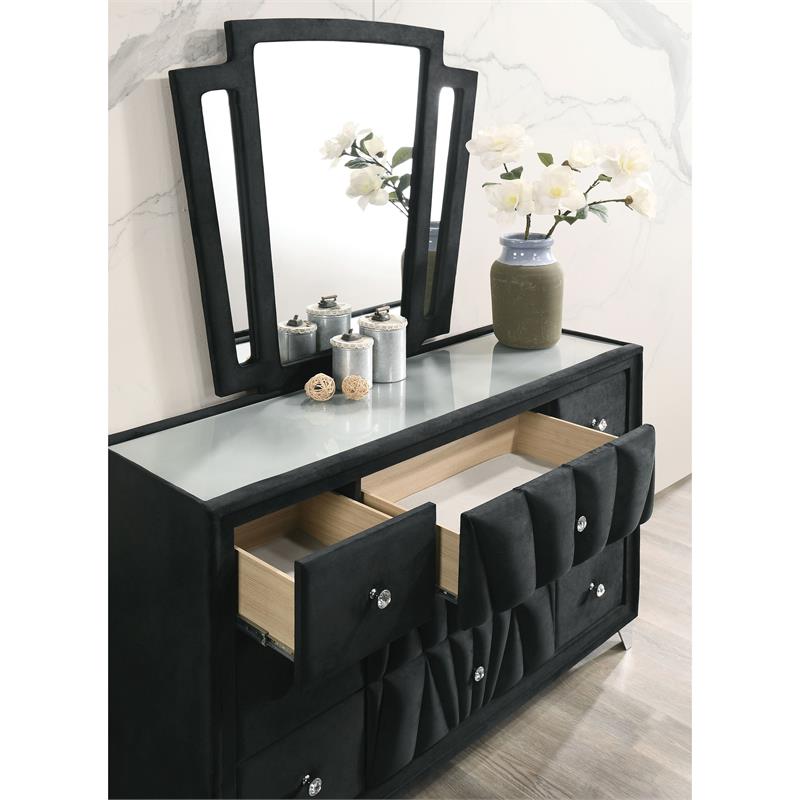 Furniture of America Sakan Solid Wood 2-Piece Dresser and Mirror Set in Black