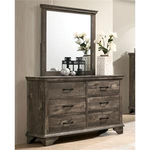 furniture of america gafin solid wood 2-piece dresser and mirror set in gray