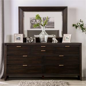 furniture of america tezra wood 2-piece dresser and mirror set in dark walnut