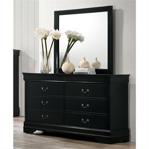 furniture of america jussy solid wood 2-piece dresser and mirror set in black
