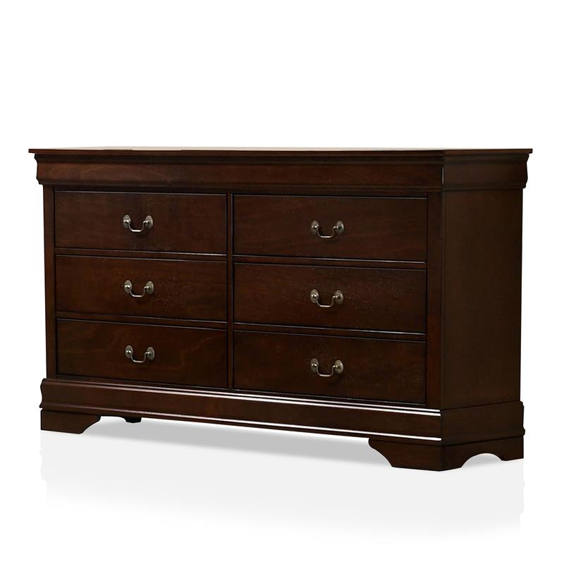 Furniture of America Jussy Solid Wood 2-Piece Dresser and Mirror Set in Cherry