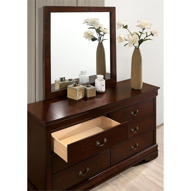 Furniture of America Jussy Solid Wood 2-Piece Dresser and Mirror Set in Cherry