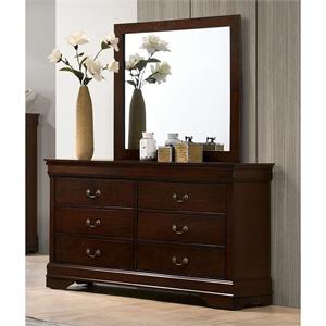 furniture of america jussy solid wood 2-piece dresser and mirror set in cherry