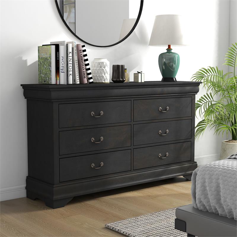 Furniture of America Jussy Solid Wood 2-Piece Dresser and Mirror Set in Gray