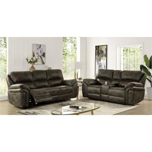furniture of america nitah faux leather mocha 2-piece power reclining sofa set