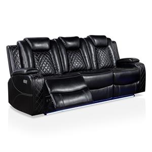 furniture of america delga faux leather power reclining sofa in black