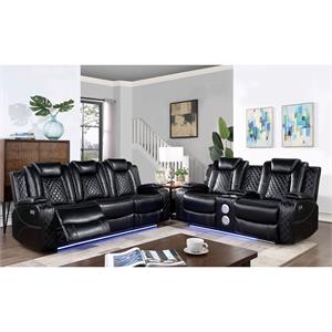 furniture of america delga faux leather 2pc power reclining sofa set in black