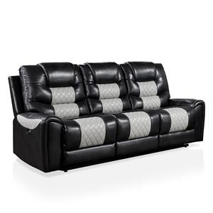 furniture of america heni faux leather power reclining sofa in black