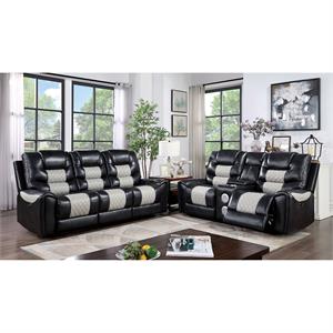 furniture of america heni faux leather 2pc power reclining sofa set in black