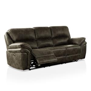furniture of america nitah faux leather power reclining sofa in brown mocha